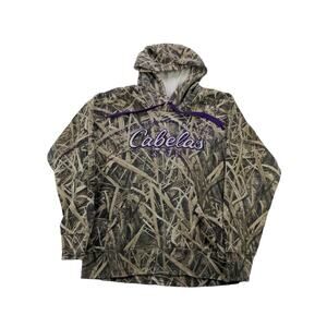 Cabelas Grass Camo Hoodie Pullover Sweatshirt SZ S Purple Embroidered Spell Out